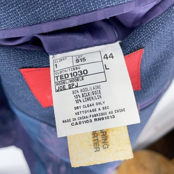 TED BAKER LONDON No Ordinary Joe Wool Blend Singe Breasted Blue Blazer Size 44L - Picture 8 of 9